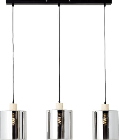 Brilliant Weald 3-vlams hanglamp zwart/rook/hout metaal/glas/hout 3x A60, E27, 40W, geschikt voor een normale gloeilamp (niet meegeleverd)