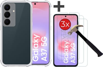 Hoesje met 3 stuks Screenprotectors Geschikt voor Samsung Galaxy A37 Hoesje Siliconen Shockproof Case - Arara Backcover- Transparant
