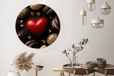 WallCircle - Wandcirkel - Muurcirkel - Macarons - Rood - Hart - Aluminium - Dibond - 120x120 cm - Binnen en Buiten XXL