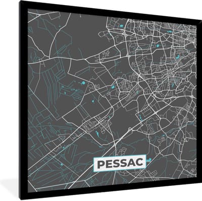 Fotolijst incl. Poster - Pessac - Kaart - Plattegrond - Stadskaart - Frankrijk - 40x40 cm - Posterlijst
