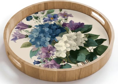 Dienblad rond 40x40 cm - Schootdienblad hout - Bloemen - Gedetailleerd - Rust - Realistisch - Borrelplank rechthoek - Plateau houten dienbladen