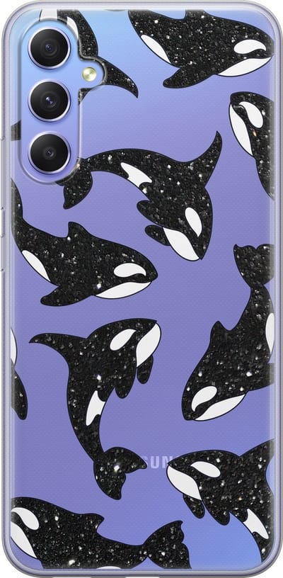 Hoesje geschikt voor Samsung Galaxy A34 - Orka - Soft Case - TPU - Print - Zwart, Transparant - Mooie Telefoonhoesjes
