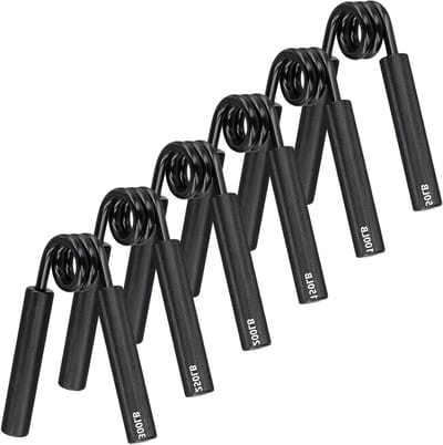 Set van 6 Handtrainers voor Gripversterking, Aluminium met Stalen Veer, Ideaal voor Onderarmtraining en Krachttraining, Afmetingen 13.5 x 10.5 cm