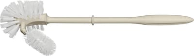 Wenko toiletborstel met Framereiniger en Handvat, Beige handvat en witte koppen, 13 x 36 cm