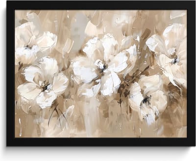 Poster in lijst - Fotolijst 40x30 cm - Posters - Bloemen - Beige - Abstract - Modern - Posterlijst zwart - Decoratie - Wanddecoratie woonkamer - Muurdecoratie slaapkamer