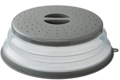 Magnetron Deksel Ø 26.5CM - Magnetrondeksel Inklapbaar - Magnetronafdekking - Grijs - Kunststof - 26.5*26.5*8cm - Magnetrondeksel met haak - Spatdeksel - Vergiet opvouwbaar - Voedselafdekking - Verwarmingsdeksel - Afdekhoes voor voedselbewaring