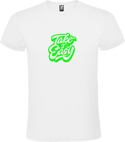 Wit T-Shirt met “ Take it Easy “ afbeelding Neon Groen Size XS