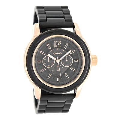 OOZOO Timepieces - Rosé goudkleurige horloge met grijze kunststof horlogeband - C4943