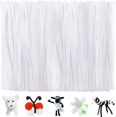 Fako Bijoux - 100 Witte Pijpenragers - Set van 100 Stuks Chenille Draden - Wit - 30 cm Lang - Knutselen - DIY - Hobby - Chenille Draad – Flexibele Pijpenragers - Kinderen en Volwassenen - 100 Stuks
