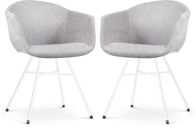 Nolon Noa-Otis Eetkamerstoelen Set van 2 Lichtgrijs - met Armleuning - Stof - Witte Poten - Modern - Industrieel