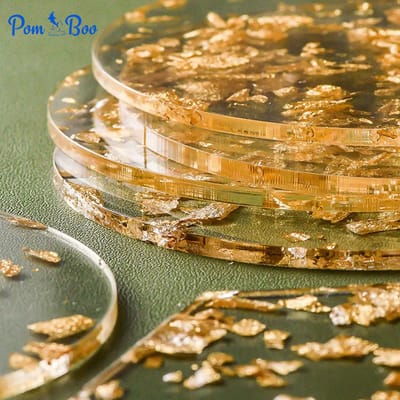 Onderzetters voor glazen - Goudsnippers - Luxe design - Glitter - Acryl - Rond - 9.5 cm - 6 stuks
