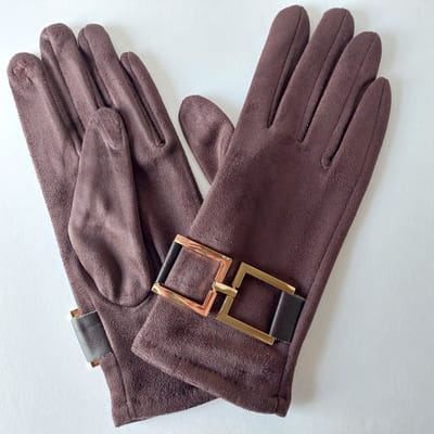 Bruine dameshandschoenen – superzacht met luxe messing details, stijlvol & tijdloos - 1 maat - fluweel aanvoelend