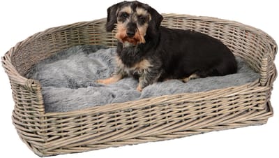 UNUS® Hondenmand slaapplaats voor honden van wilg grijs met kussen 93 cm