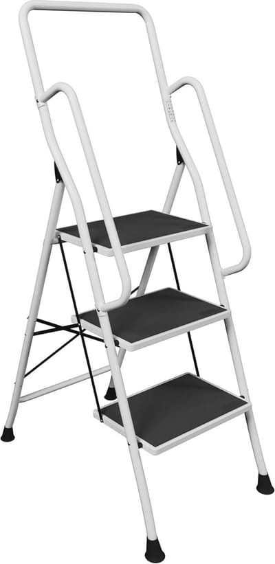 Robuuste 3-traps stalen vouwladder met veiligheidsrails en antislip treden - Ideaal voor thuis en tuin