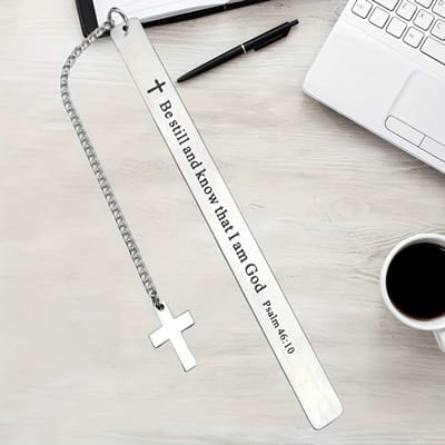 VANDAAG VERZONDEN - Boekenlegger - Christelijk - 'Be still and know that I am God - Psalmen' - Staal - Kruis