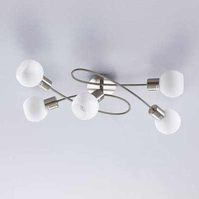 Lindby - plafondlamp - 5lichts - Metaal, glas - H: 15.5 cm - E14 - mat nikkel, opaalwit