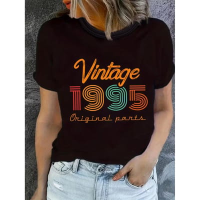 Zomer Casual Mode Dames Vintage 1995 Letterprint T-shirt XXL zwart