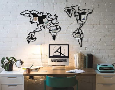 Metalen Wereldkaart - Wanddecoratie Kaart - Home Office - Uniek Ontwerp - 40 x 23 inch - Mat Zwart