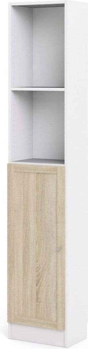 Base wandkast 1 plank en 1 deur wit, eiken structuur decor.