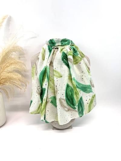 Lange dames sjaal Floor-gebloemd motief-smaragd groen wit taupe goud beige lime