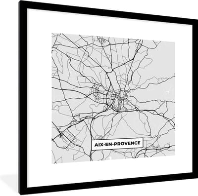 Fotolijst incl. Poster - Plattegrond - Aix-en-Provence - Stadskaart - Kaart - Frankrijk - 40x40 cm - Posterlijst