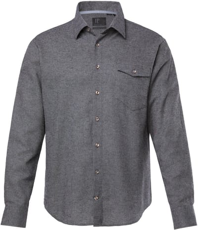 JP 1880 - Heren - Flanellen overhemd lange mouwen kentkraag Modern Fit - Grijs - Maat 3XL