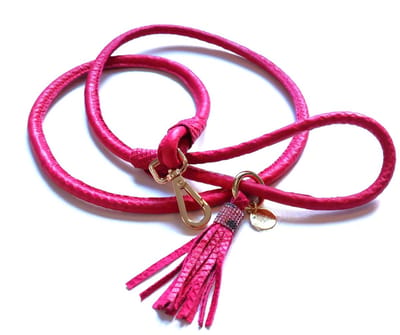Cavlicious® hondenleiband leder - hondenlijn - hondenriem - rondleder -roze - 1.35M