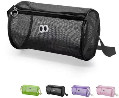 Strandtas met Rits - Nettas Voor Speelgoed - Vakantie Tas - Zwemtas - Draagbare sporttas - Handdoektas - Licht natuur - Draagbaar - Praktisch - Stijlvol - Zomer & Strand & Reizen - voor zandspeelgoed, zwemkleding, zwembrillen - Zwart