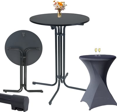 Set klapbare bartafel Ø 80 cm in antraciet & hoes afwasbaar non-iron in antraciet voor bistrotafel