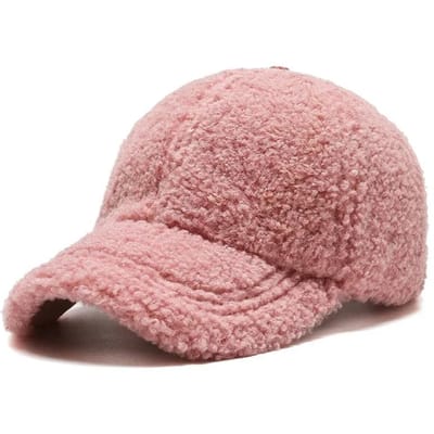 Casquette de baseball en laine d'agneau synthétique pour homme et femme, chapeau chaud en peluche, idéal pour l'automne et l'hiver rose