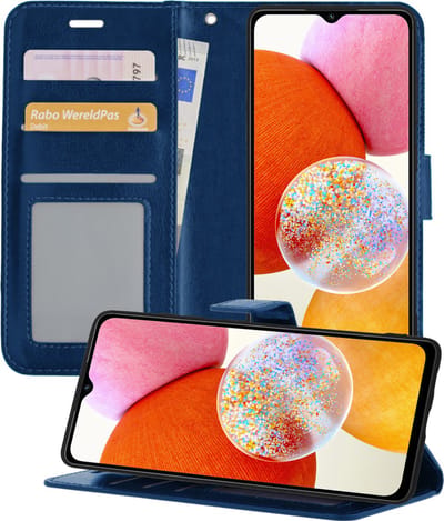 Hoesje - Geschikt voor Samsung Galaxy A14 - Luxe Bookcase - Walletcase Hoes - Portemonnee - Cover - Telefoonhoes - Donkerblauw