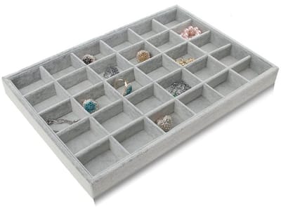 Dailygoody - Grijze Velvet Sieradenbox - Voor Kettingen, Armbanden, Ringen en Oorbellen - Ruimtebesparend en Chic - Geschikt voor Organisatie - Ideaal