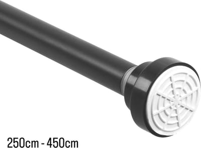Qproducts Uitschuifbaar Gordijnroede Zonder Boren - 250cm tot 450cm - Telescopische Douchegordijnstang - Uitschuifbare Gordijnrail - Gordijnstang - Metaal Zwart