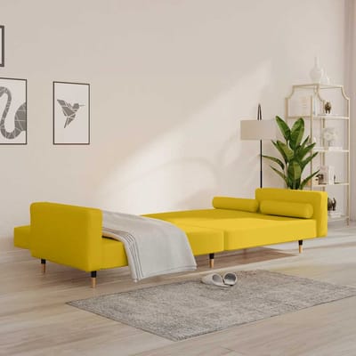 vidaXL - Slaapbank - 2-zits - met - 2 - kussens - fluweel - geel