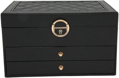 Dailygoods- Sieradendoos met 3 Lagen - Sieradenorganisator - 2 Laden - Metalen Slot - Zacht Vilt Interieur - Ideaal voor Kettingen/Oorbellen - Juwelenbox