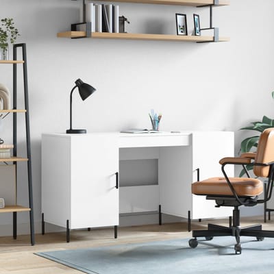vidaXL - Bureau - 140x50x75 - cm - bewerkt - hout - hoogglans - wit