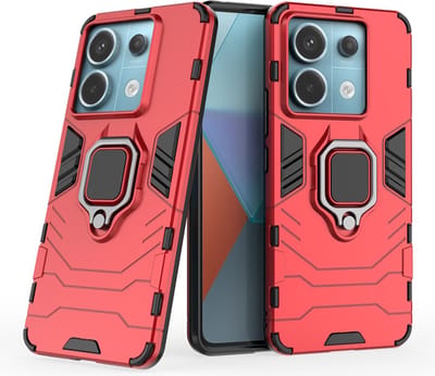 MobyDefend Hoesje - Geschikt voor Xiaomi Redmi Note 13 Pro 5G - Dubbelgelaagde Pantsercase Met Standaard - Rood