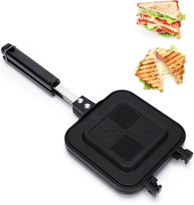 Sandwich Maker - Tosti Ijzer Panini Grill - Broodjes Grillen - Dubbelzijdig Kookontwerp - 36 x 14 cm - Zwart