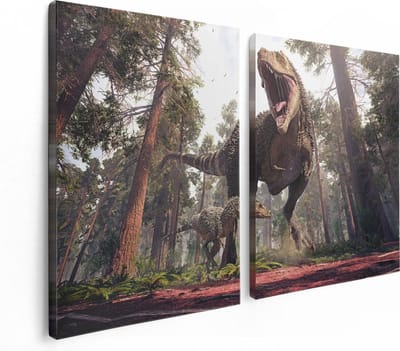Artaza Canvas Schilderij Tweeluik Tyrannosaurus Rex Dinosaurus - T-Rex - 120x80 - Foto Op Canvas - Canvas Print