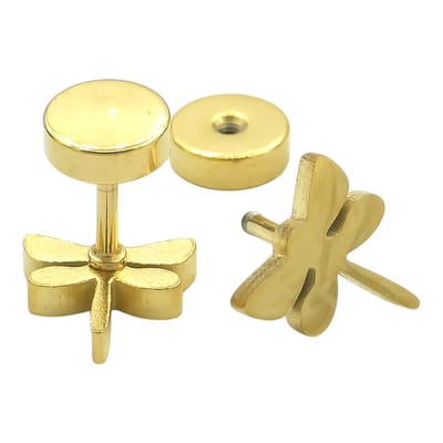 Libelle Oorstekers met Schroefsluiting - Verguld Staal - Hypoallergene Goudkleurige Oorbellen - 9 x 8 mm