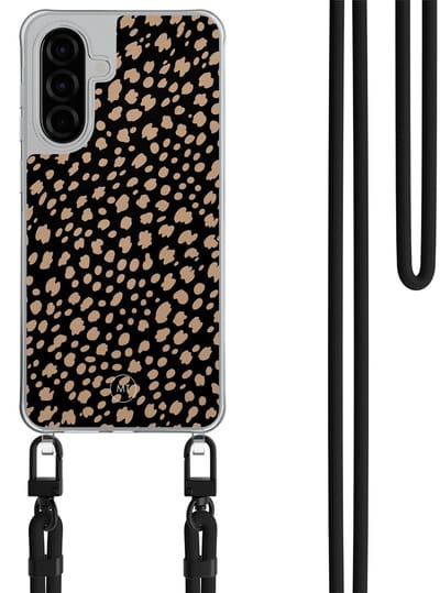 Hoesje met koord geschikt voor Samsung Galaxy A56 - Savannah spots - Inclusief Zwart koord - Crossbody beschermhoes - Transparant, Zwart, Bruin - Mooie Telefoonhoesjes