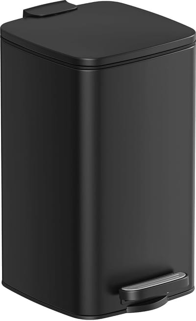 FurnStar - Pedaalemmer - Badkameremmer - Kleine afvalbak van 8 liter - Toiletemmer met pedaal voor kleine ruimtes - Soft-close deksel - Staal - Zwart