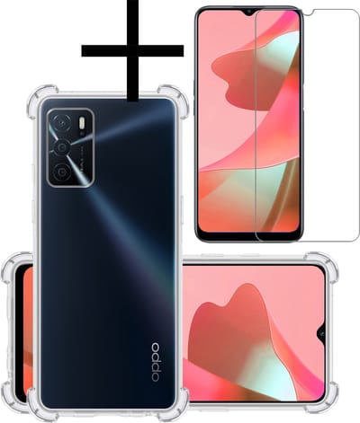 Hoesje - Met Screenprotector - Geschikt voor OPPO A16s - Sterk & Shockproof - Siliconen Case - Back Cover - Telefoon Hoes - Shock Proof - Transparant