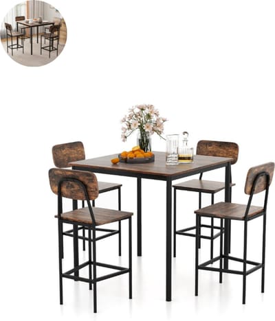 Bartafel keuken - Bartafel Set - Barkruk - Barstoel - Keukenstoel - Voetsteun - Rustiek bruin