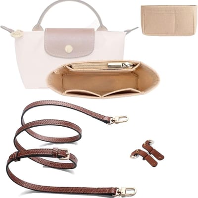 Famanu – Tasorganizer invoegen & riem voor - opvouwbare meervoudige tasorganizer invoegen van vilt - schakelbare gesp zonder prikken - kine tasorganizer & riem voor (Beige & Bruin)