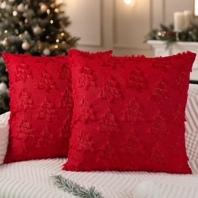 Decoratieve Kerst Kussenhoezen 50x50cm Set van 2 Zachte Pluche Faux Bont met Gouden Lijnen voor de Winter en Feestdagen in de Woonkamer en op de Bank
