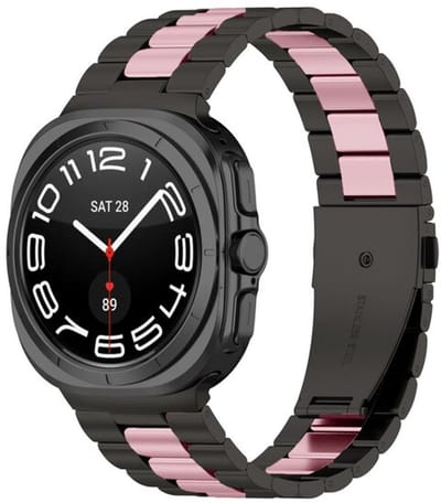 By Qubix - smartwatch bandje - Compatible Samsung bandje - Stalen schakelband - Zwart met rosé goud - Geschikt voor Samsung Galaxy Watch 9 (40/44mm) - Watch 8 (40/44mm) - Watch 8 Classic (46mm)