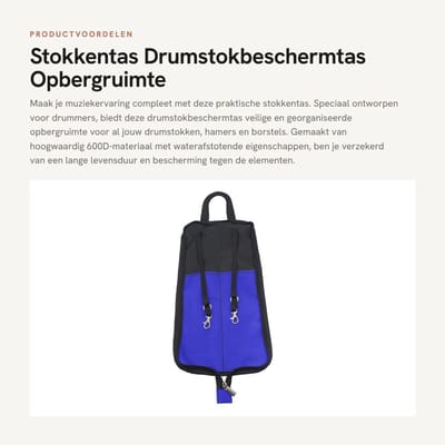 Dailygoods- Stokkentas Waterdicht - Drumstokbeschermtas - Drumaccessoires - Opbergruimte voor Stokken - 2 Compartimenten - Hoogwaardig 600D-Materiaal - Drumsticktas