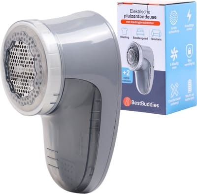 BestBuddies® Elektrische Pluizenverwijderaar Voor Alle Stoffen- Ontpluizer voor Kleding - Ontpiller - Pluizentondeuse - Pluisjes Verwijderaar - 2 Extra Messen - Grijs