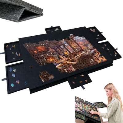 Kantelbare Puzzelplank - Legpuzzelbord met Lades - Puzzels Sorteren Opbergen - Inclusief 6 Sorteerladen - 77cm Breed - Zwart